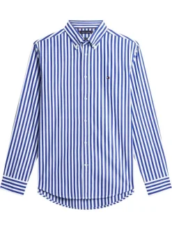 Chemise en coton marine à coupe droite ornée d'un motif à rayures