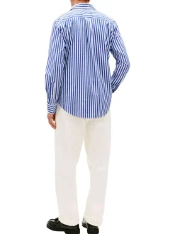 Chemise en coton marine à coupe droite ornée d'un motif à rayures