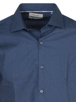 Chemise en coton marine coupe slim avec col à revers et manches longues