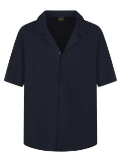 Chemise en coton marine en maille effet gaufrée avec une coupe droite