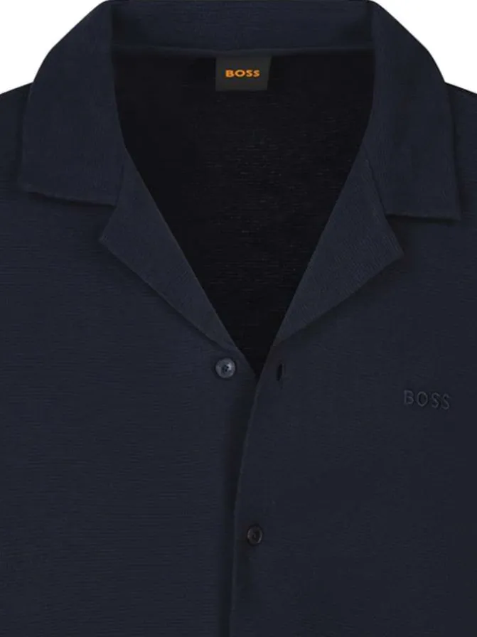 Chemise en coton marine en maille effet gaufrée avec une coupe droite