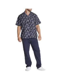 Chemise en coton marine fantaisie coupe regular fit col cubain