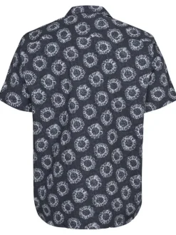 Chemise en coton marine fantaisie coupe regular fit col cubain