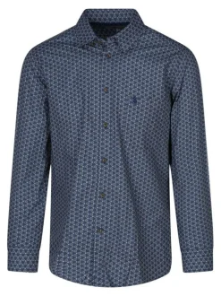 Chemise en coton marine fleuri avec une coupe regular fit et un col boutonné
