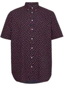 Chemise en coton marine fleurie à coupe regular fit et col américain