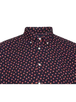 Chemise en coton marine fleurie à coupe regular fit et col américain