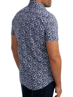 Chemise en coton marine florale pourvue d'une coupe droite et d'un col français