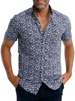 Chemise en coton marine florale pourvue d'une coupe droite et d'un col français