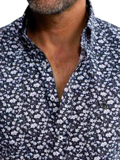 Chemise en coton marine florale pourvue d'une coupe droite et d'un col français