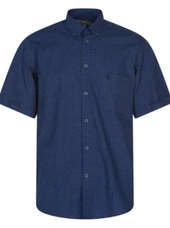 Chemise en coton marine imprimé avec une coupe droite et un col boutonné