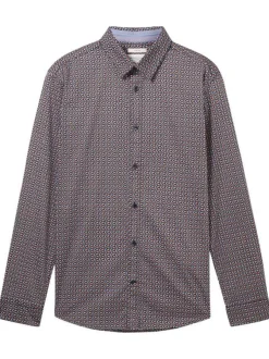Chemise en coton marine imprimé avec une coupe droite et un col français