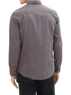 Chemise en coton marine imprimé avec une coupe droite et un col français