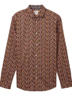 Chemise en coton marine imprimé coupe regular fit avec un col français