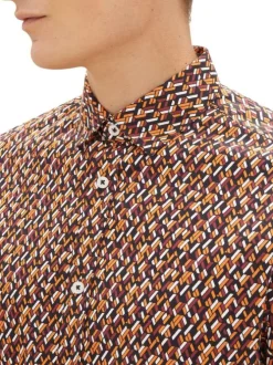 Chemise en coton marine imprimé coupe regular fit avec un col français