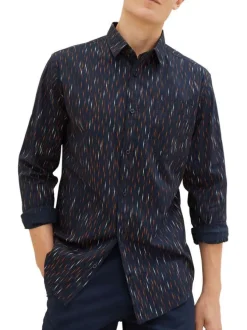 Chemise en coton marine imprimé coupe regular fit col français