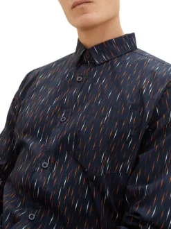 Chemise en coton marine imprimé coupe regular fit col français