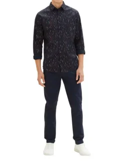 Chemise en coton marine imprimé coupe regular fit col français