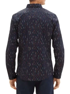 Chemise en coton marine imprimé coupe regular fit col français