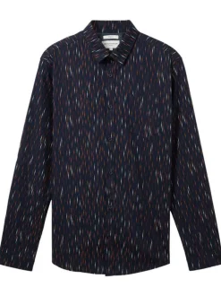 Chemise en coton marine imprimé coupe regular fit col français