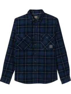 Chemise en coton marine imprimée avec un col français et une coupe droite