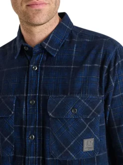 Chemise en coton marine imprimée avec un col français et une coupe droite