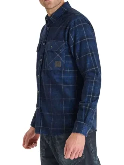 Chemise en coton marine imprimée avec un col français et une coupe droite