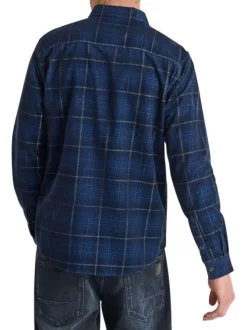 Chemise en coton marine imprimée avec un col français et une coupe droite