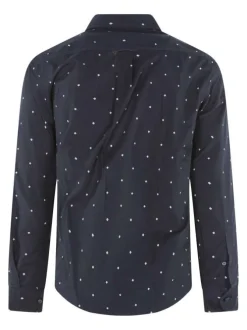 Chemise en coton marine imprimée avec une coupe ajustée et un col boutonné