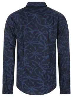 Chemise en coton marine imprimée avec une coupe droite et des manches longues