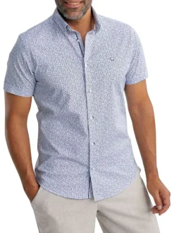 Chemise en coton marine imprimée pourvue d'une coupe droite et d'un col français