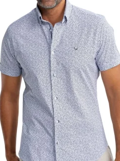 Chemise en coton marine imprimée pourvue d'une coupe droite et d'un col français