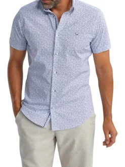 Chemise en coton marine imprimée pourvue d'une coupe droite et d'un col français