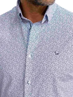 Chemise en coton marine imprimée pourvue d'une coupe droite et d'un col français