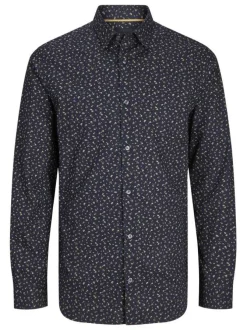 Chemise en coton marine liberty à coupe droite et col français