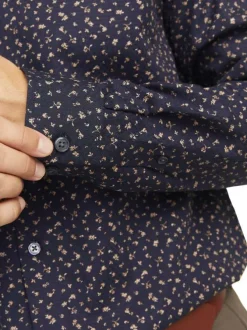 Chemise en coton marine liberty à coupe droite et col français