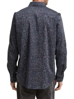 Chemise en coton marine motif fantaisie avec un col à rabats