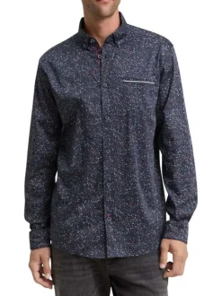 Chemise en coton marine motif fantaisie avec un col à rabats