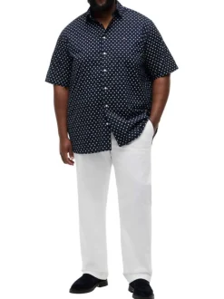 Chemise en coton marine à motifs pourvue d'un col américain