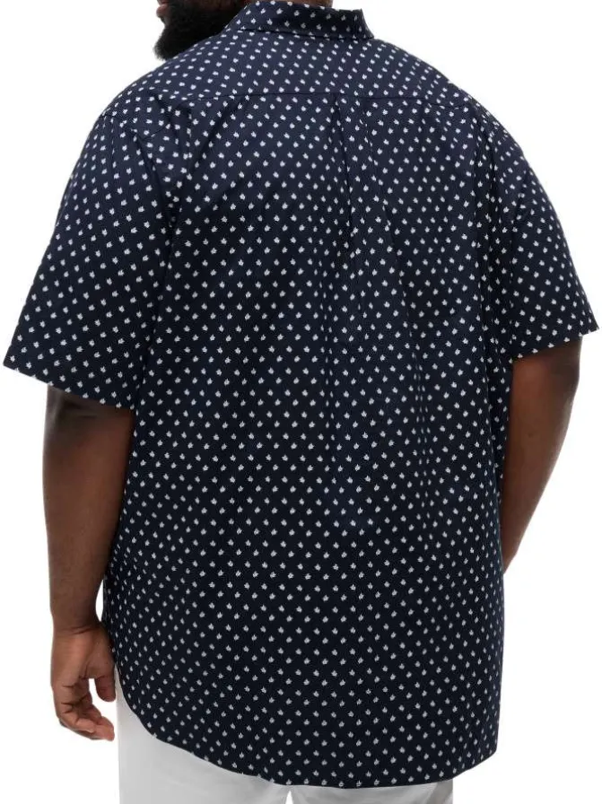 Chemise en coton marine à motifs pourvue d'un col américain