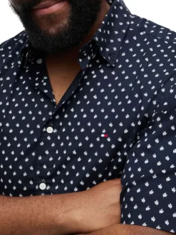 Chemise en coton marine à motifs pourvue d'un col américain