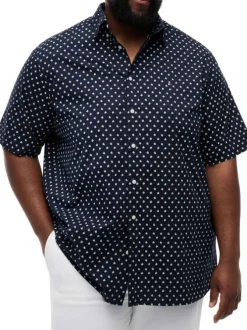 Chemise en coton marine à motifs pourvue d'un col américain