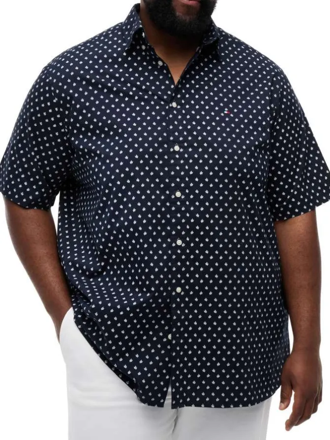 Chemise en coton marine à motifs pourvue d'un col américain