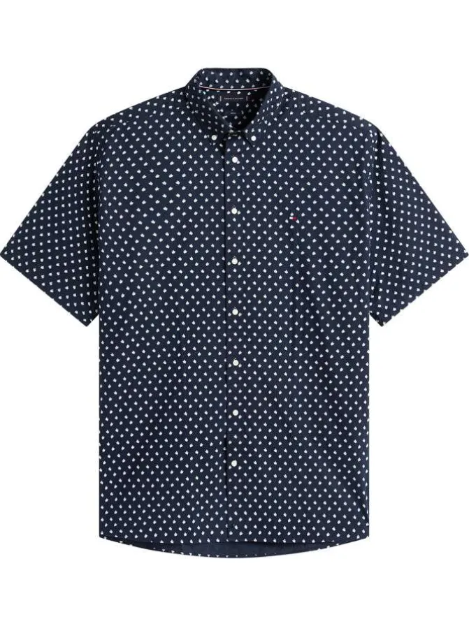 Chemise en coton marine à motifs pourvue d'un col américain