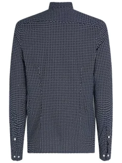 Chemise en coton marine à petits pois avec une coupe ajustée et un col français