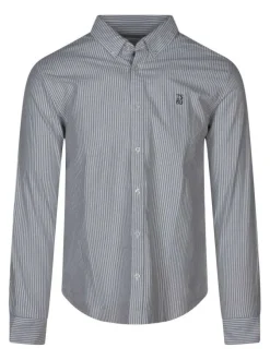 Chemise en coton marine rayée avec une coupe ajustée et un col français