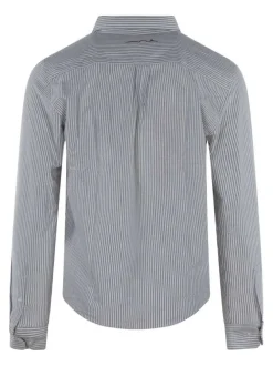 Chemise en coton marine rayée avec une coupe ajustée et un col français
