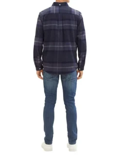 Chemise en coton marine tartan coupe regular et un col français