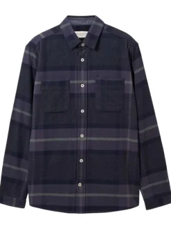 Chemise en coton marine tartan coupe regular et un col français