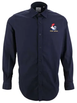 Chemise en coton marine unie avec une coupe ajustée et un col français
