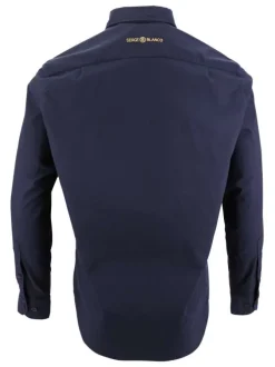 Chemise en coton marine unie avec une coupe ajustée et un col français